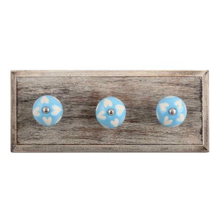 Turquoise Etched Ceramic Wooden Hooks